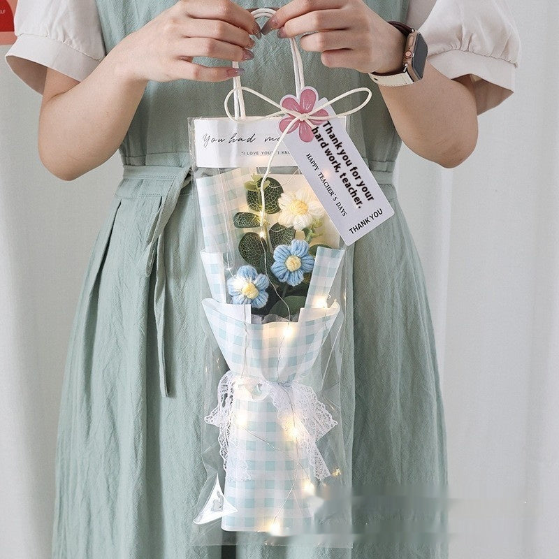 Wool Bouquet Artificial Flower Knitted Puff Flower Finished Hand-woven Gift