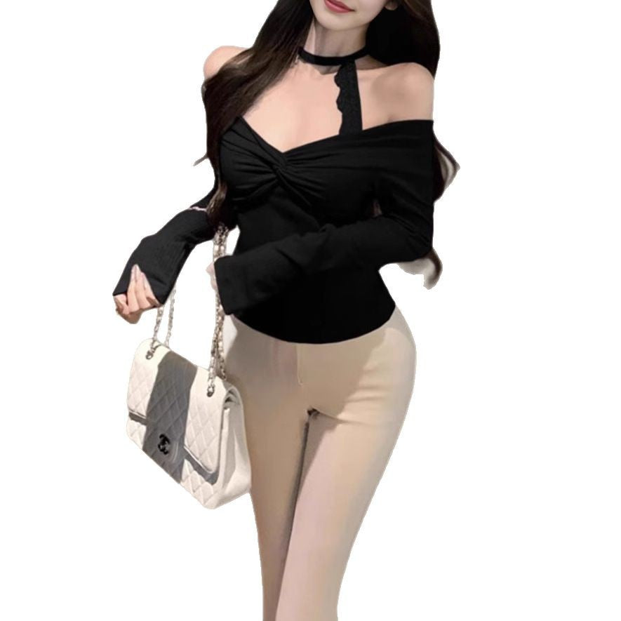 Off-shoulder Halter Knitted Bottoming Shirt For Women Short Strapless Top