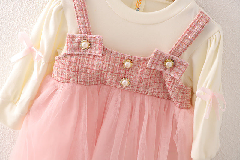 Girls' Spring And Autumn New Dress Korean Style Trendy Princess Skirt Fake Two-piece Suspender Skirt