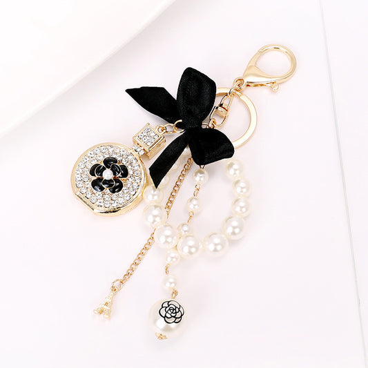 Small Gift Pendant Perfume Bottle Bow Shape Alloy Keychain Pearl Pendant