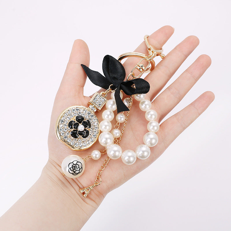 Small Gift Pendant Perfume Bottle Bow Shape Alloy Keychain Pearl Pendant