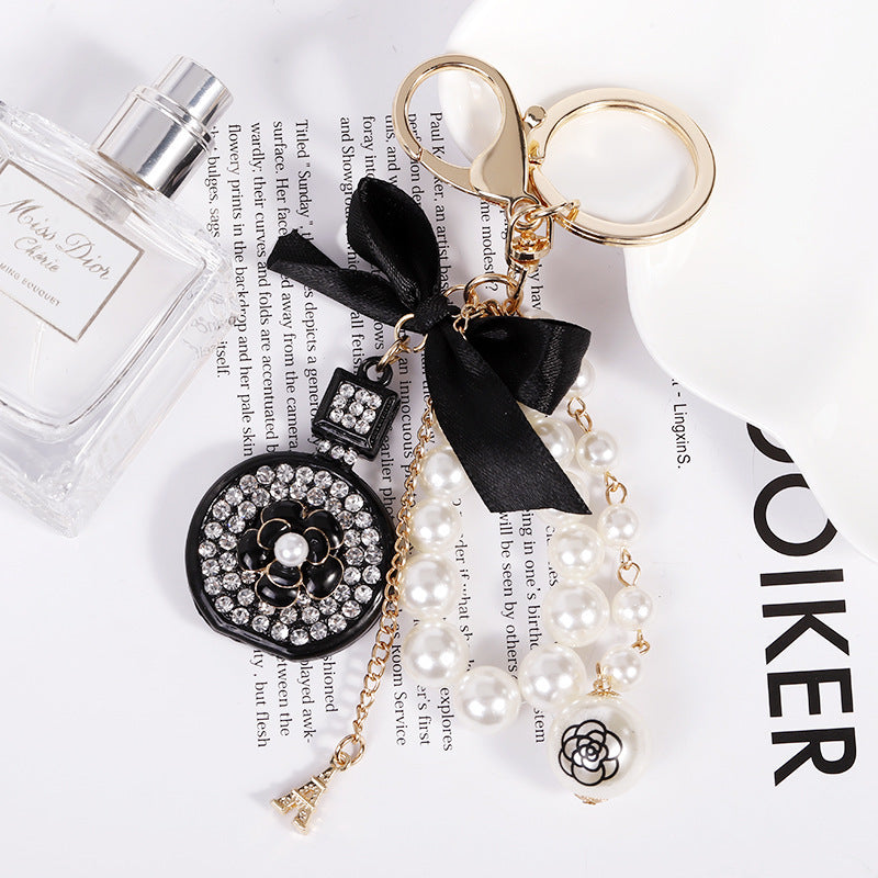 Small Gift Pendant Perfume Bottle Bow Shape Alloy Keychain Pearl Pendant