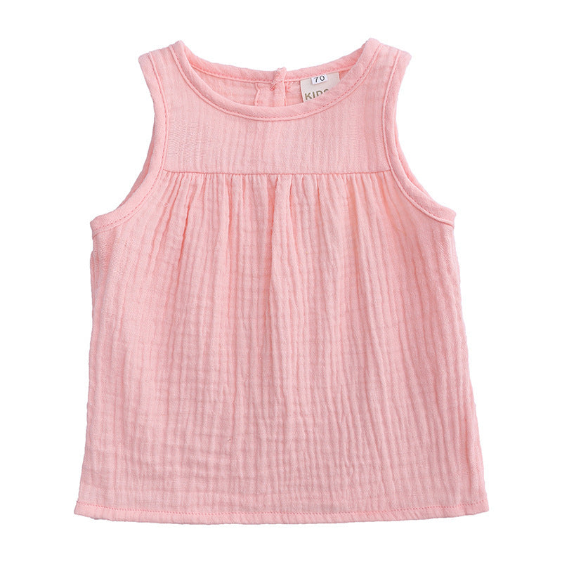 Children's Dlothing Europe And the United States All-match Cotton And Linen Vest Top T-shirt Sleeveless Pullover