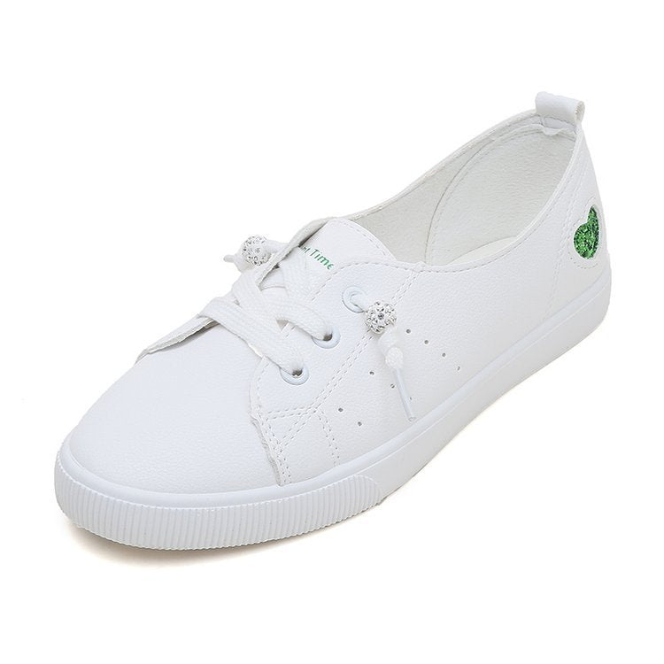 Womens Flat Sneakers Shoes Slip On Lace Up White Heart Cute