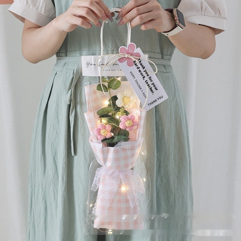 Wool Bouquet Artificial Flower Knitted Puff Flower Finished Hand-woven Gift