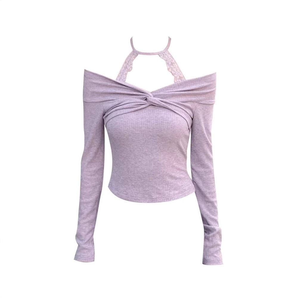 Off-shoulder Halter Knitted Bottoming Shirt For Women Short Strapless Top