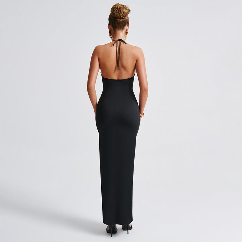 Backless Slit Sling Dress Pleated Slim Women's Clothing