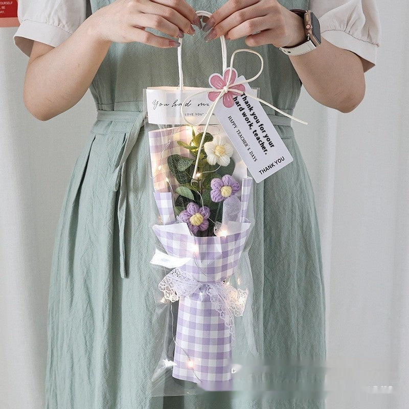 Wool Bouquet Artificial Flower Knitted Puff Flower Finished Hand-woven Gift