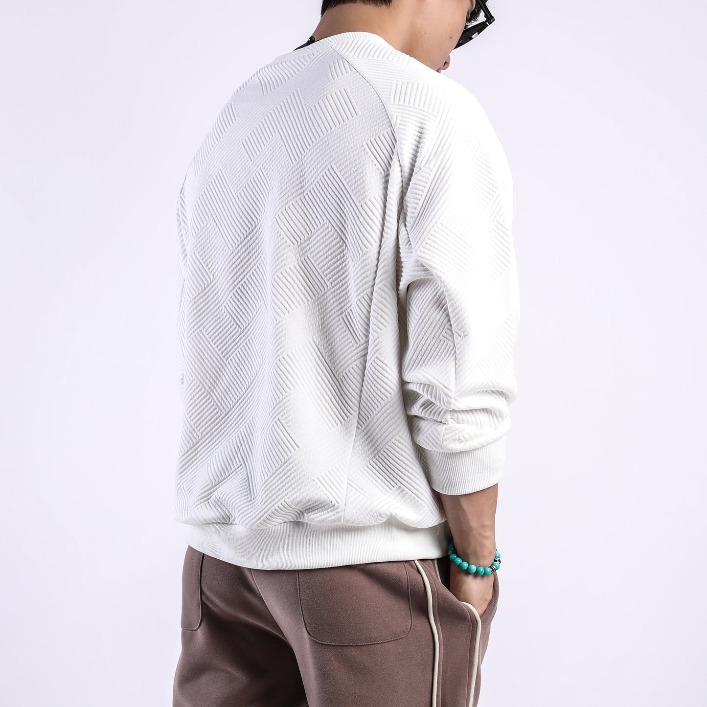 Twill Jacquard Long-sleeved Sweater Men's Spring And Autumn Round Neck