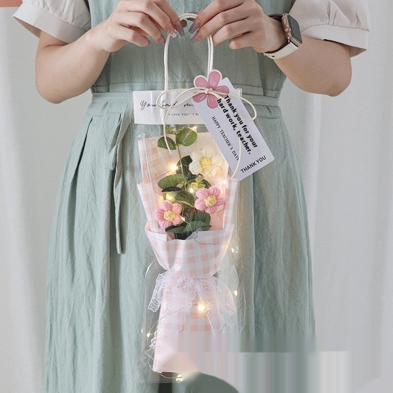 Wool Bouquet Artificial Flower Knitted Puff Flower Finished Hand-woven Gift