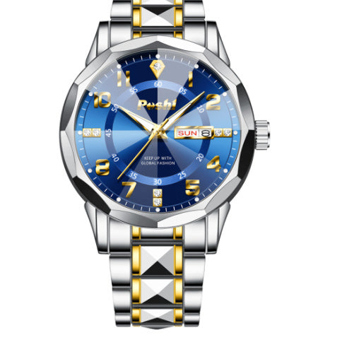 Men's Watch Luminous Calendar Quartz Watch Steel Belt