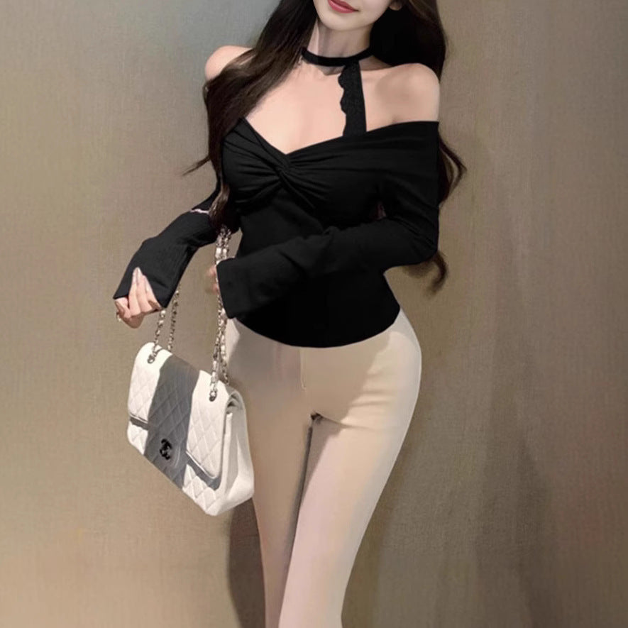 Off-shoulder Halter Knitted Bottoming Shirt For Women Short Strapless Top