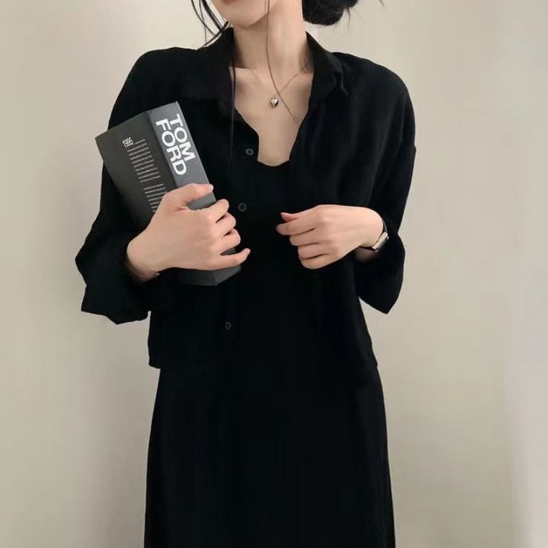 Retro Anti-aging Sling Dress Two-piece Set For Women