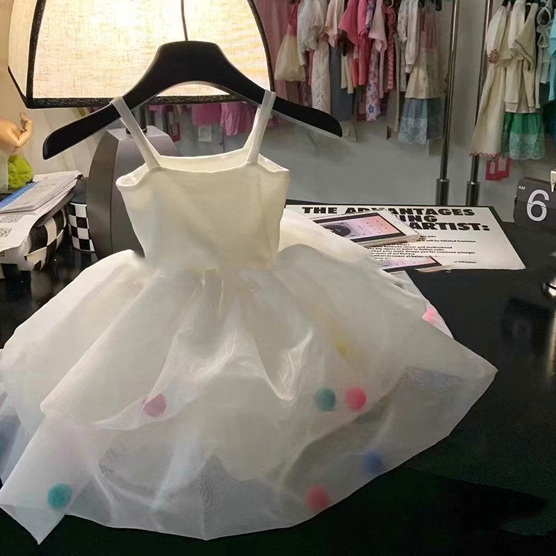 Colorful Fur Ball Sling Small Princess Dress