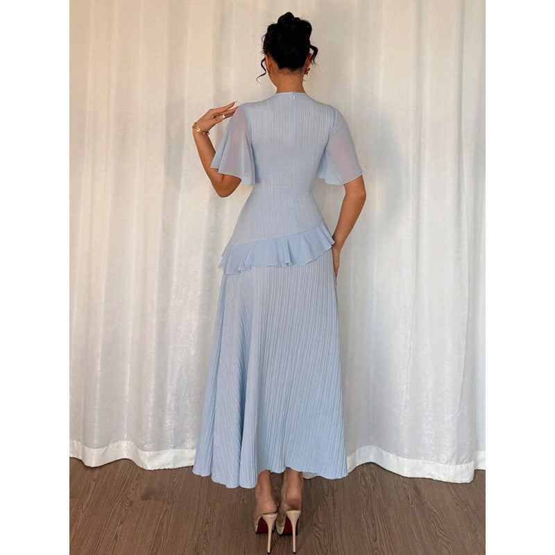 Women's Ruffle-Trimmed Round-Neck Casual Dress