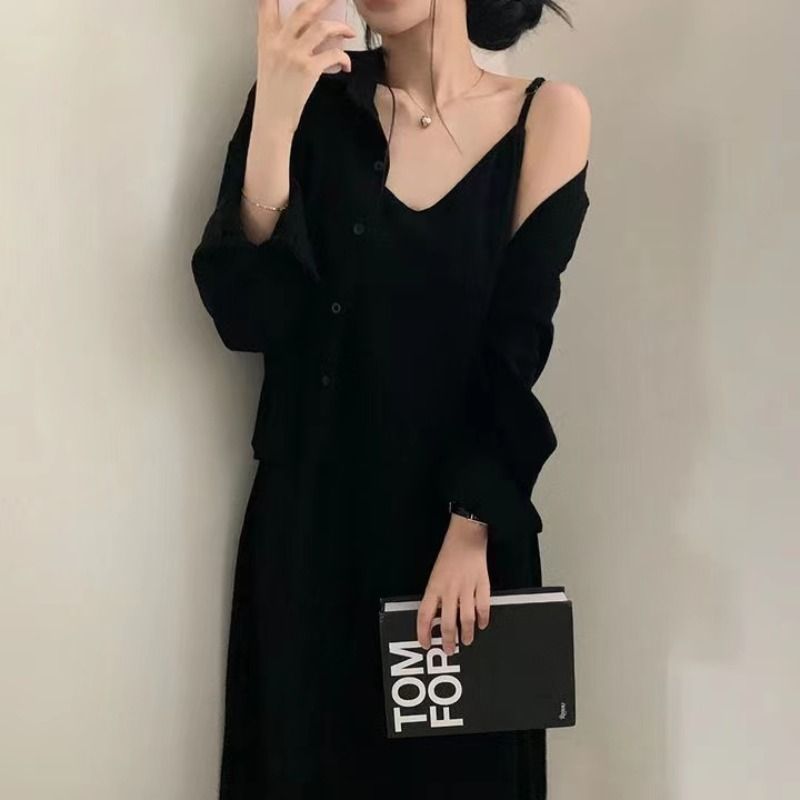 Retro Anti-aging Sling Dress Two-piece Set For Women