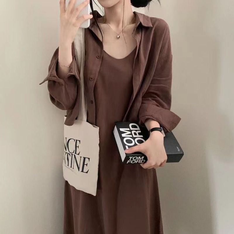 Retro Anti-aging Sling Dress Two-piece Set For Women