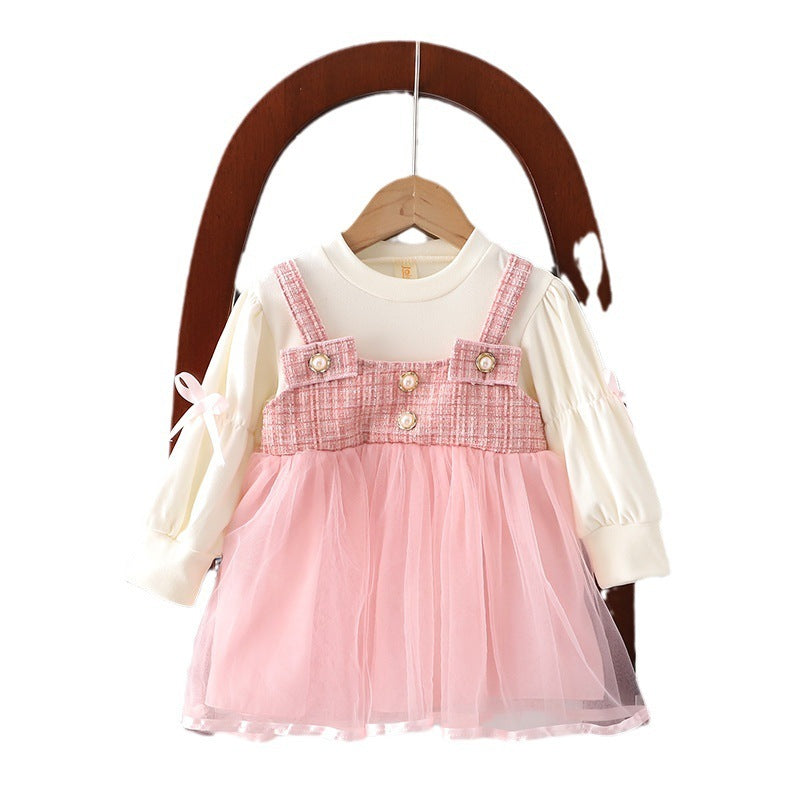 Girls' Spring And Autumn New Dress Korean Style Trendy Princess Skirt Fake Two-piece Suspender Skirt