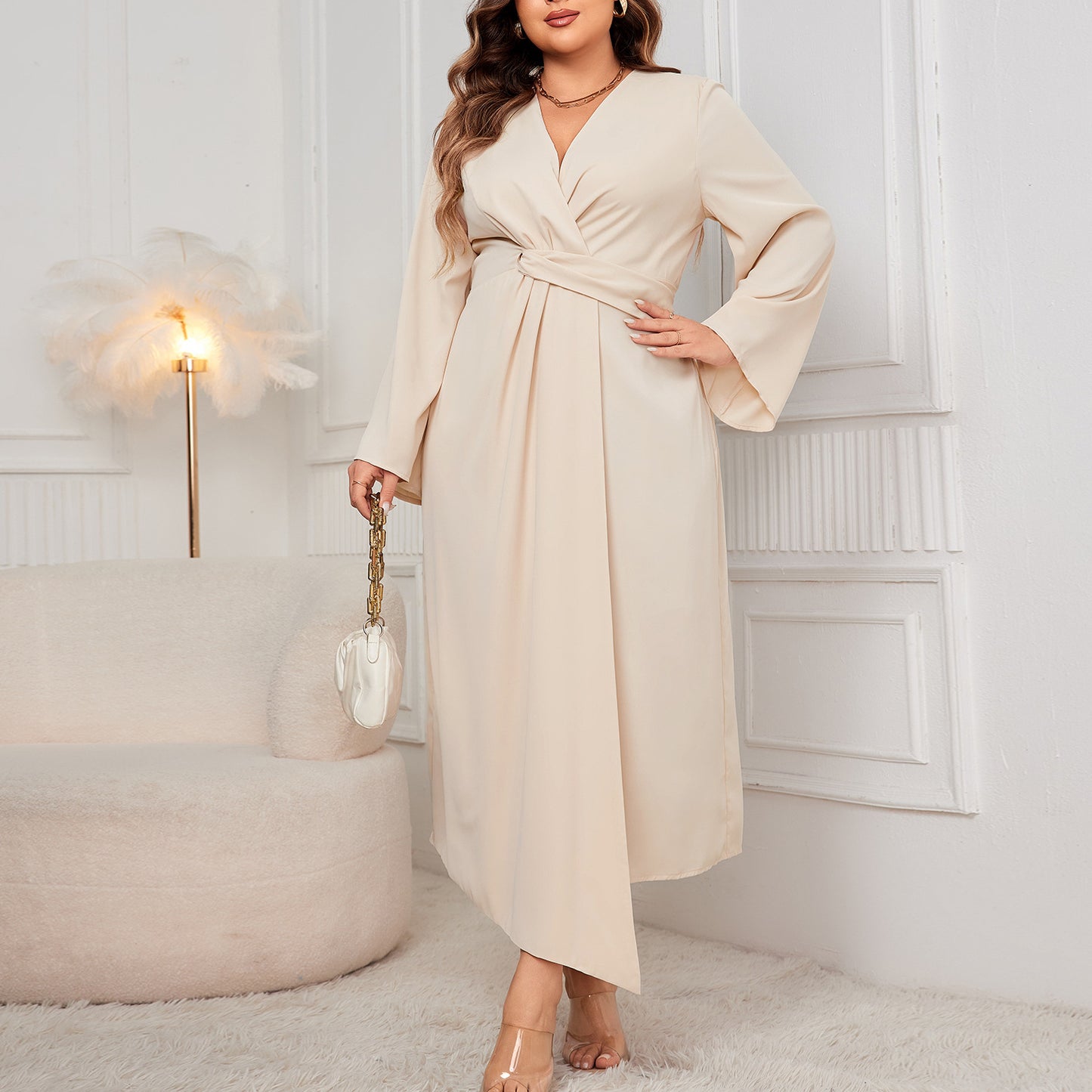 Long Sleeve Waist Slim Irregular Cut Dress