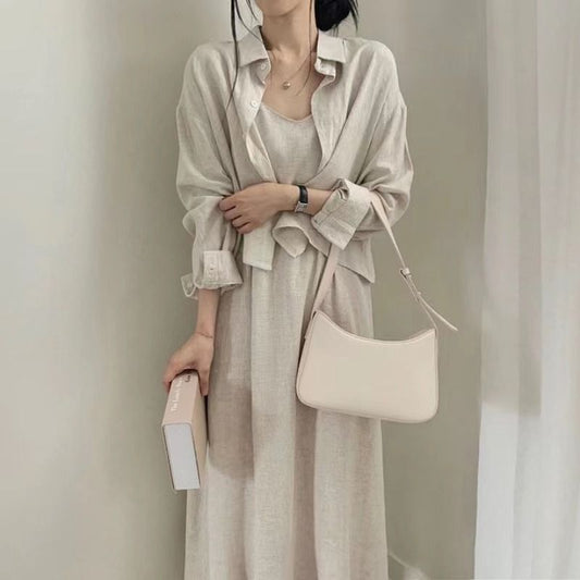 Retro Anti-aging Sling Dress Two-piece Set For Women
