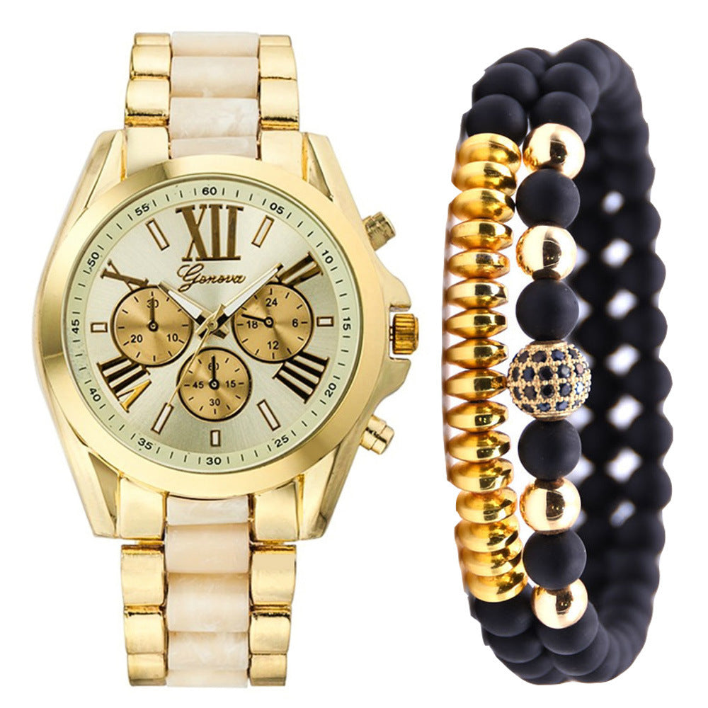 Fashion Simple Fake Three-eye Steel Belt Quartz Watch