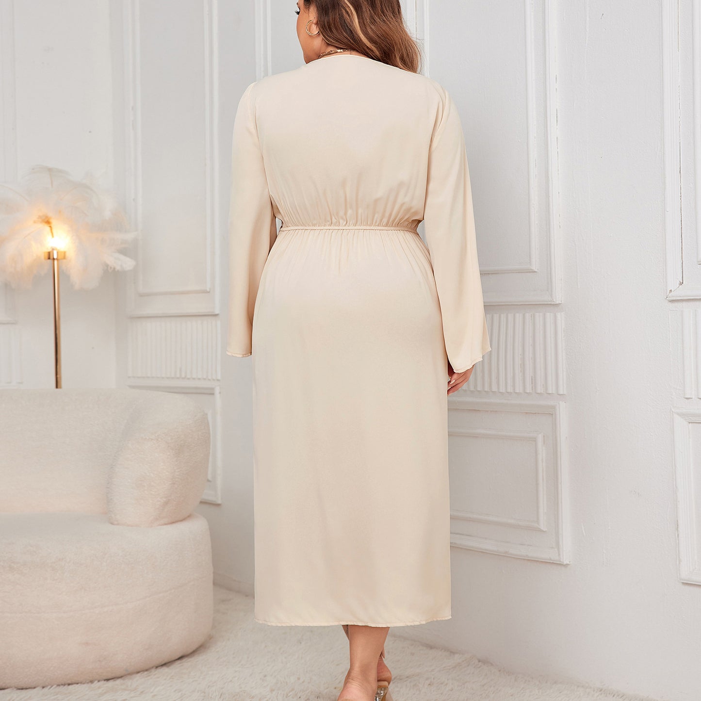 Long Sleeve Waist Slim Irregular Cut Dress
