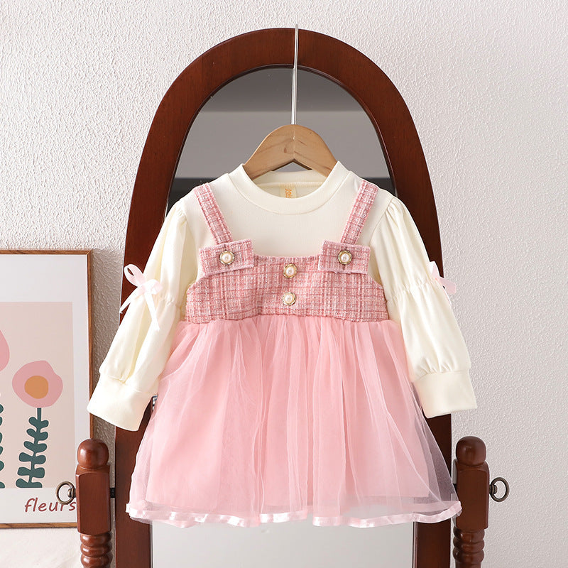 Girls' Spring And Autumn New Dress Korean Style Trendy Princess Skirt Fake Two-piece Suspender Skirt