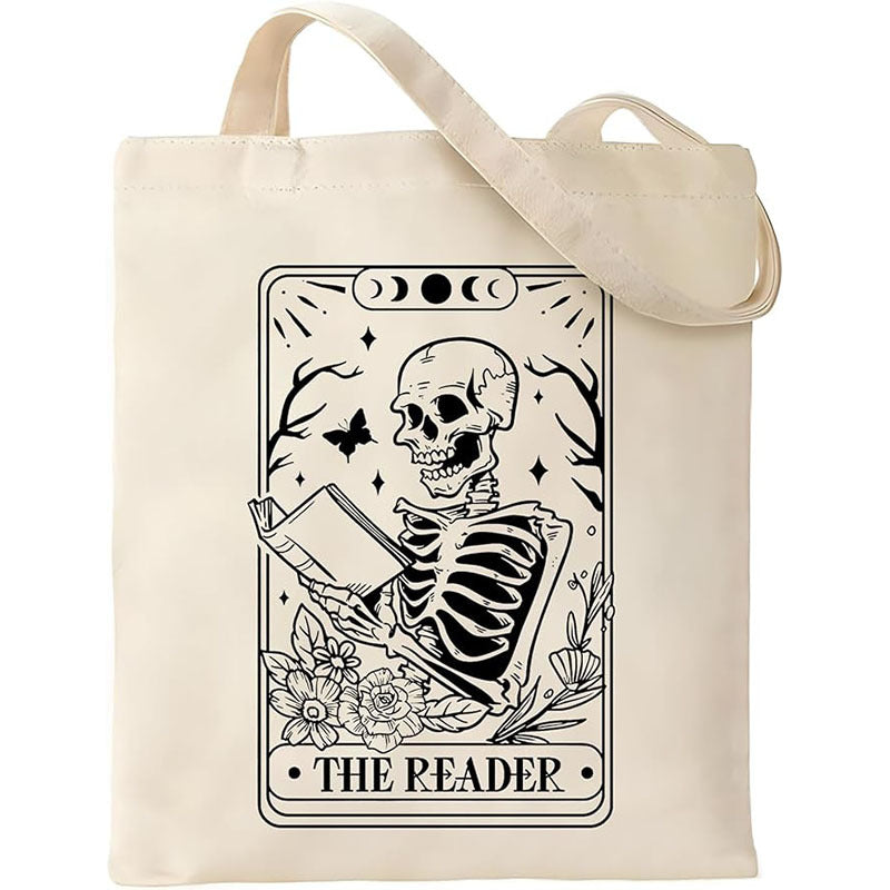 Halloween Design Printed White Canvas Hand Shopping Bag