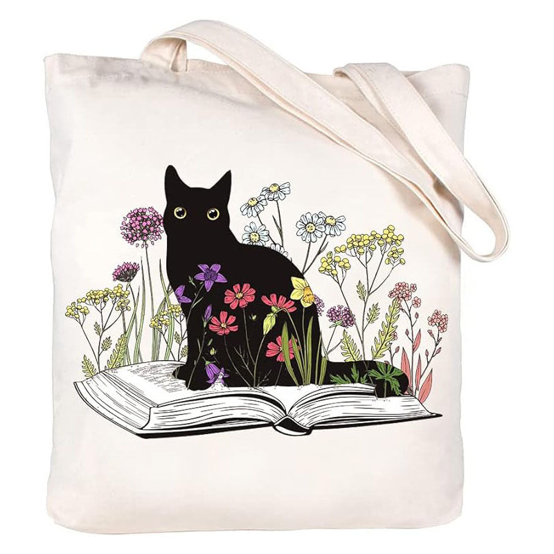 Halloween Design Printed White Canvas Hand Shopping Bag