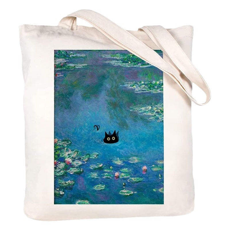 Halloween Design Printed White Canvas Hand Shopping Bag
