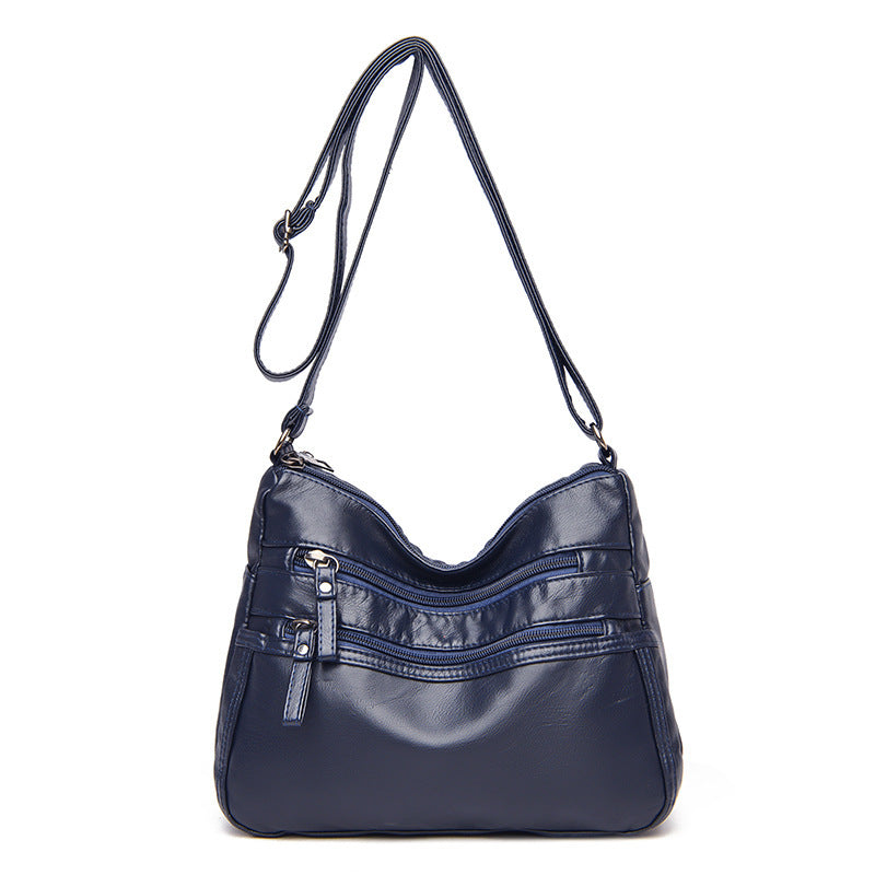 Real Washed Leather Classic Solid Color Soft Leather Versatile Casual One-shoulder Crossbody Bag