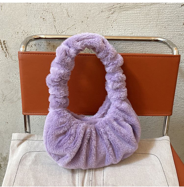 Fashion Plush Pleated Portable Cloud Bag