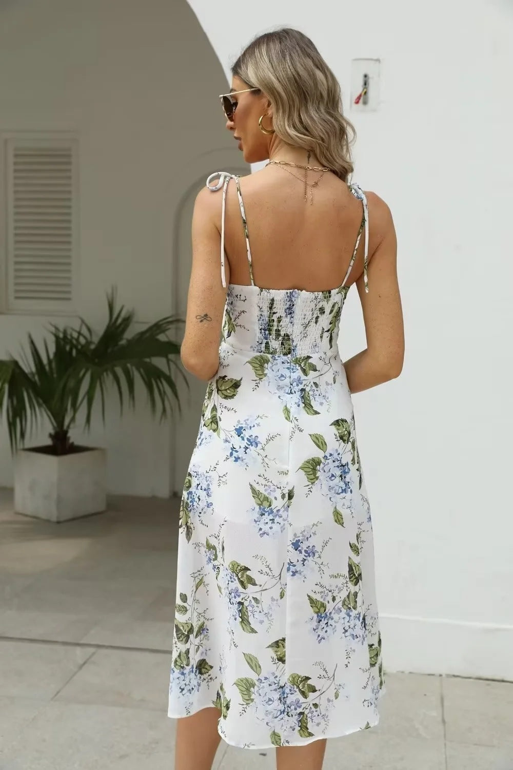 Women's New High Waist Floral Split Strap Dress