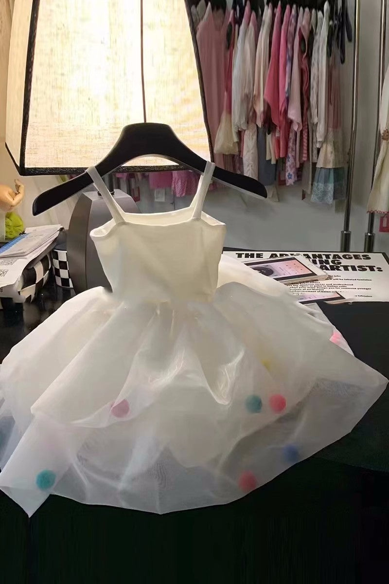 Colorful Fur Ball Sling Small Princess Dress