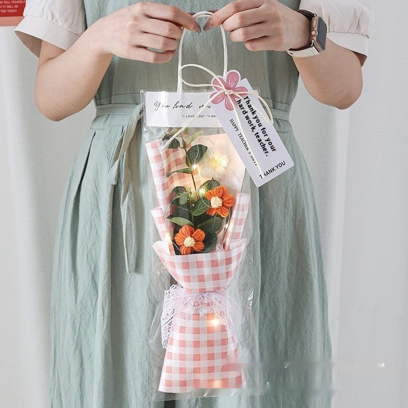 Wool Bouquet Artificial Flower Knitted Puff Flower Finished Hand-woven Gift