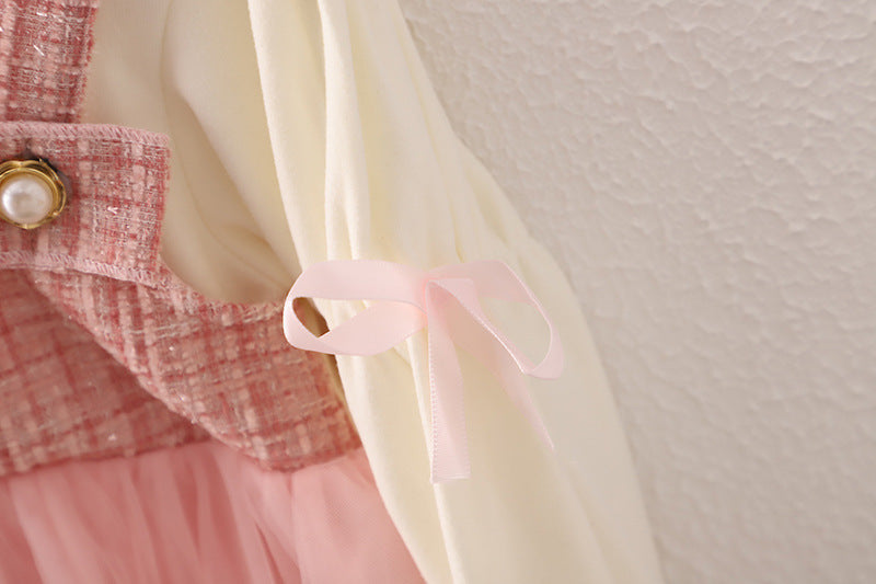 Girls' Spring And Autumn New Dress Korean Style Trendy Princess Skirt Fake Two-piece Suspender Skirt