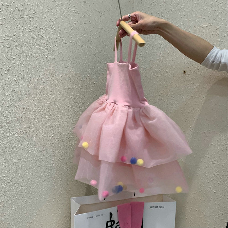Colorful Fur Ball Sling Small Princess Dress