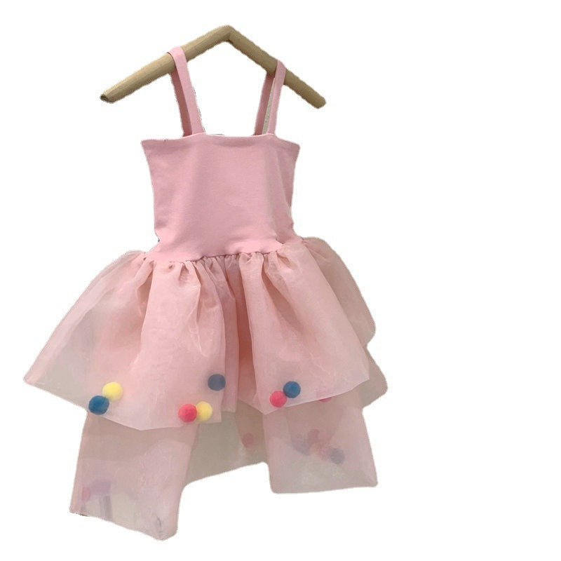 Colorful Fur Ball Sling Small Princess Dress