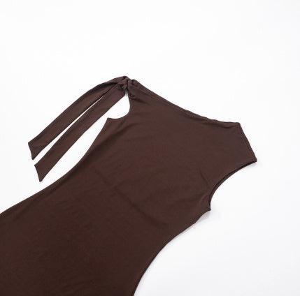 Women's Diagonal Collar One-shoulder Lace-up Dress