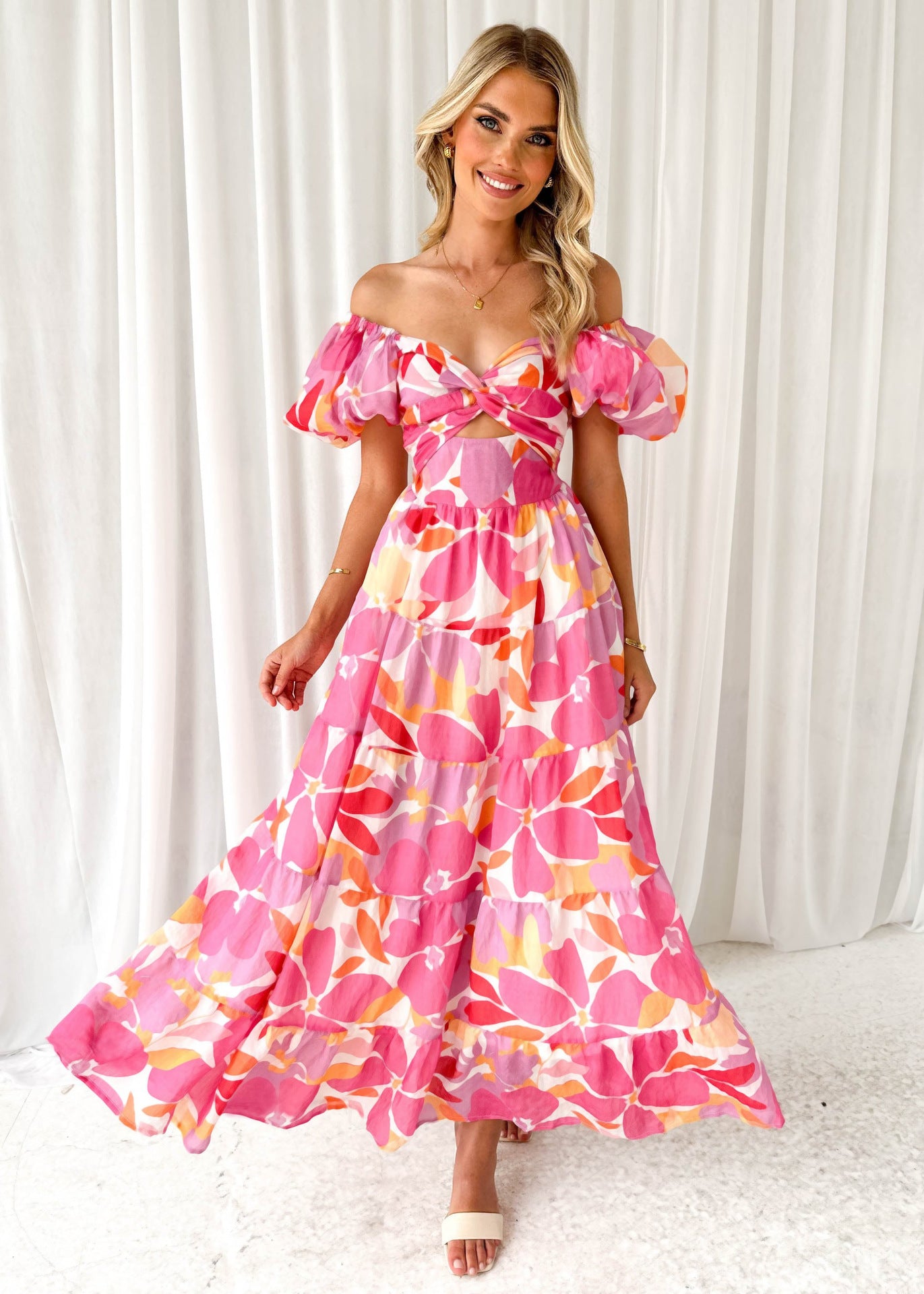 Women's Versatile Casual Waist-tied Puff-sleeve Flare Dress