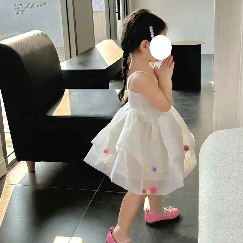 Colorful Fur Ball Sling Small Princess Dress