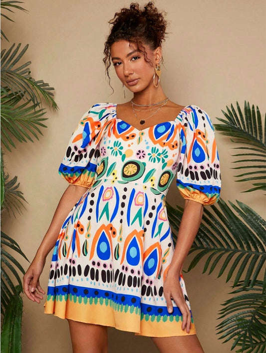 Summer Holiday Bubble Woven Mini Dress