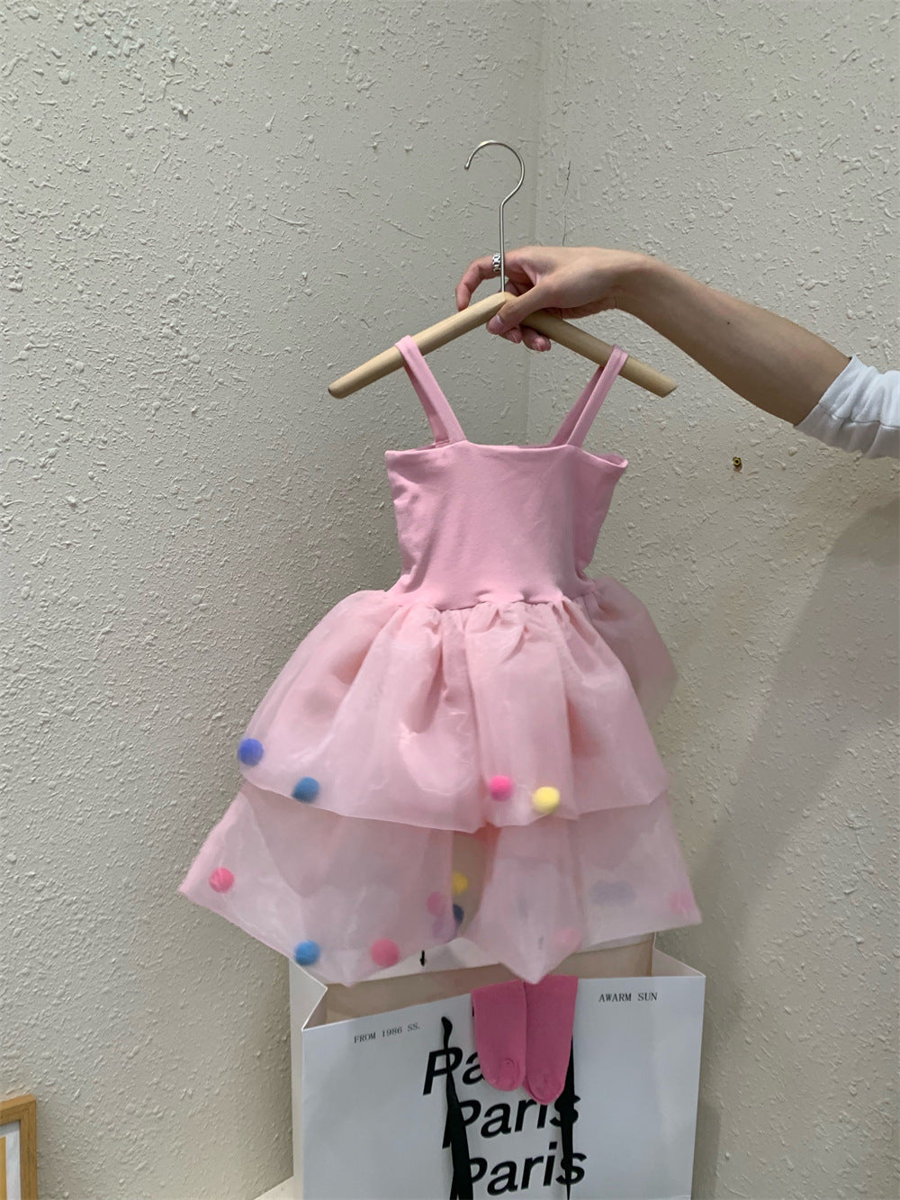 Colorful Fur Ball Sling Small Princess Dress