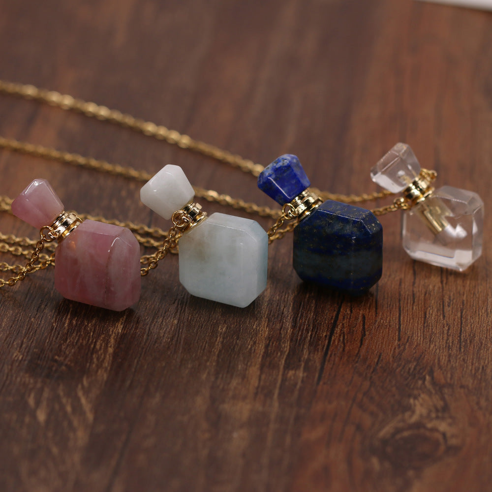Natural Stone Necklace Perfume Bottle Pendant