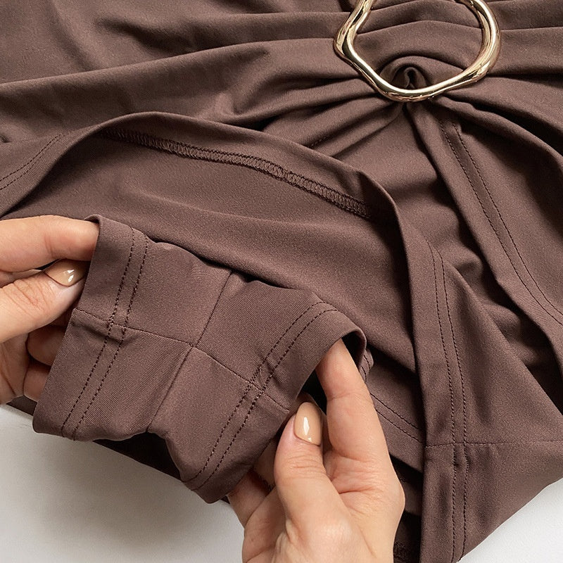 European And American-style Solid-color Jewelry-clasp Patchwork Pleated Culottes Shorts