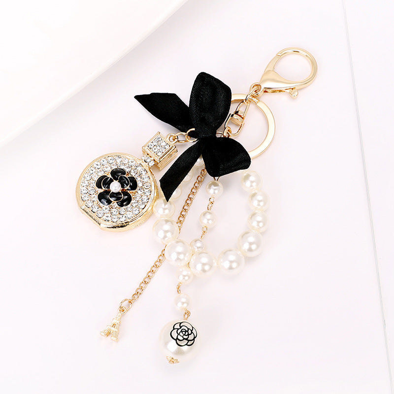 Small Gift Pendant Perfume Bottle Bow Shape Alloy Keychain Pearl Pendant