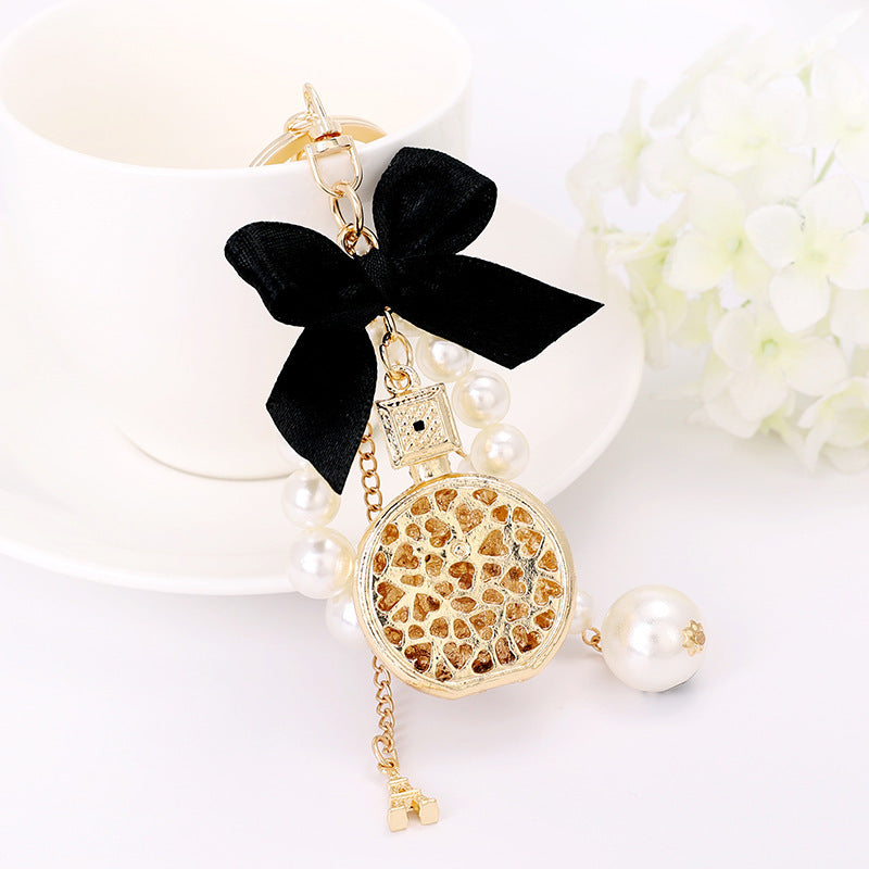 Small Gift Pendant Perfume Bottle Bow Shape Alloy Keychain Pearl Pendant