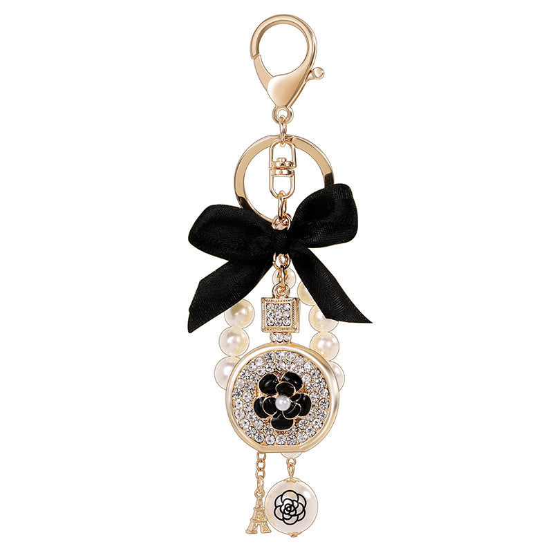 Small Gift Pendant Perfume Bottle Bow Shape Alloy Keychain Pearl Pendant