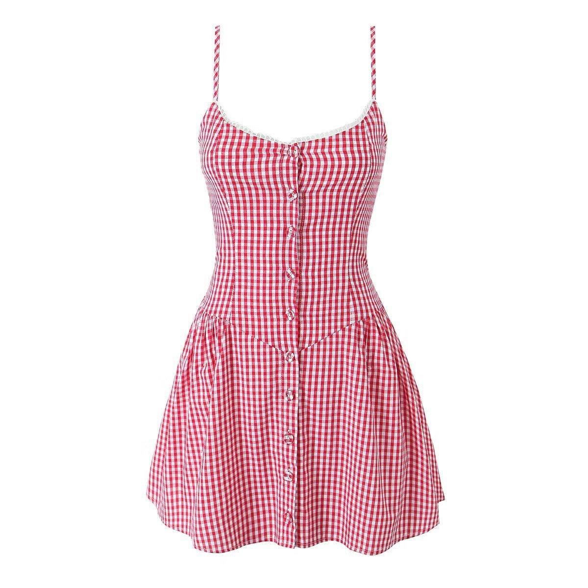 European And American Fashion Two-tone Plaid Button Decoration Sling Dress