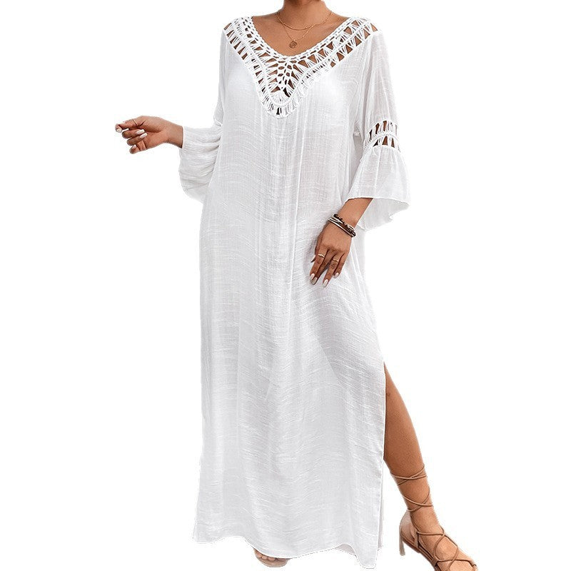 Hand Crocheting Stitching Colorful Ball Hollow Backless Loose Beach Overskirt